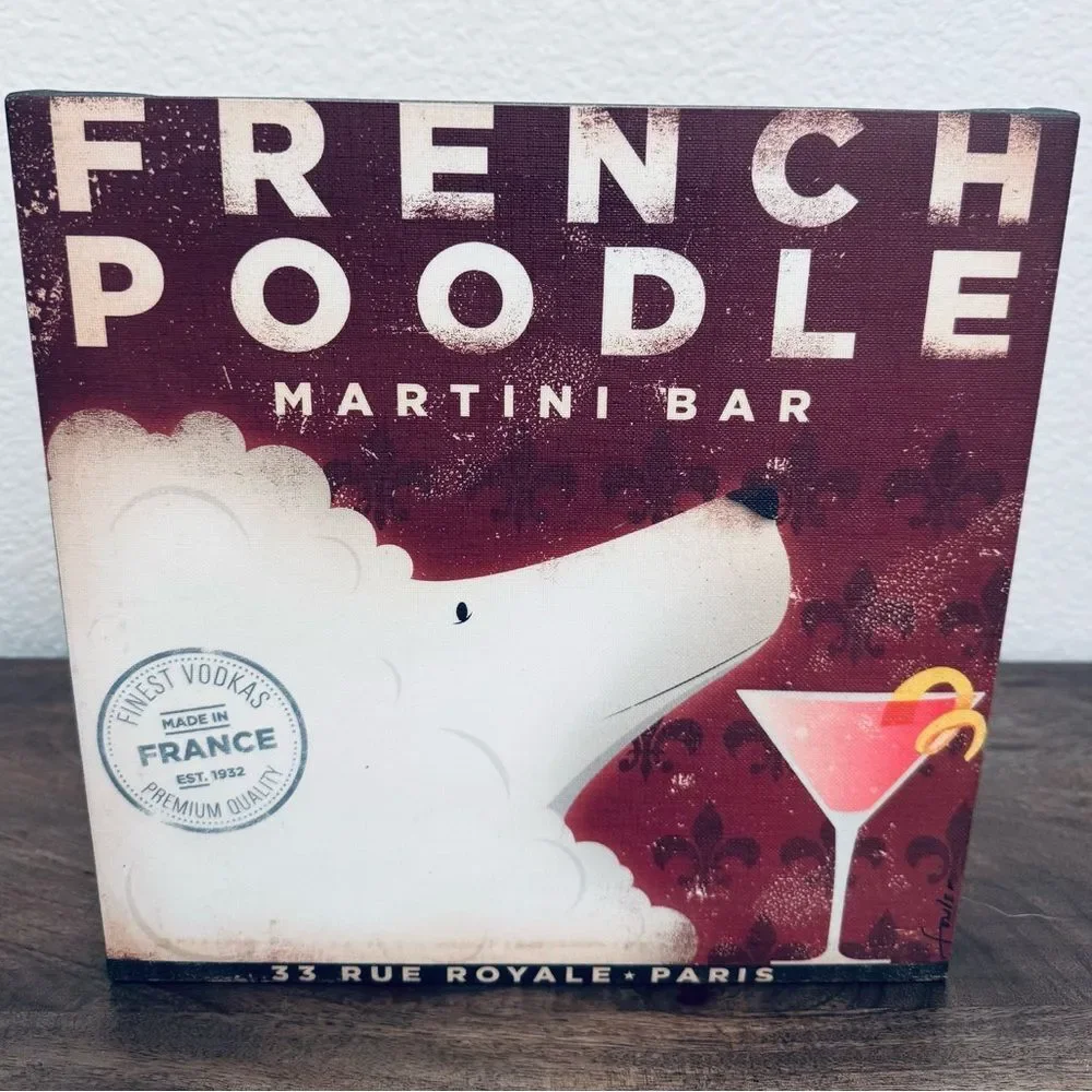 French Poodle Dog Martini Bar Canvas Wall Art Decor
